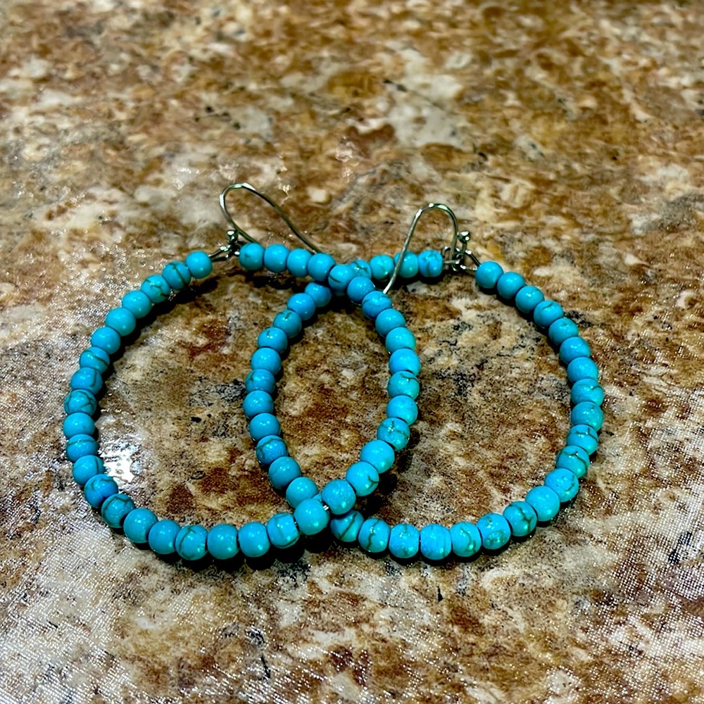 Turquoise bead hoop earrings